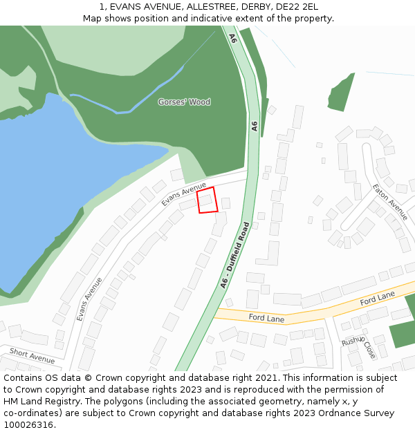 1, EVANS AVENUE, ALLESTREE, DERBY, DE22 2EL: Location map and indicative extent of plot