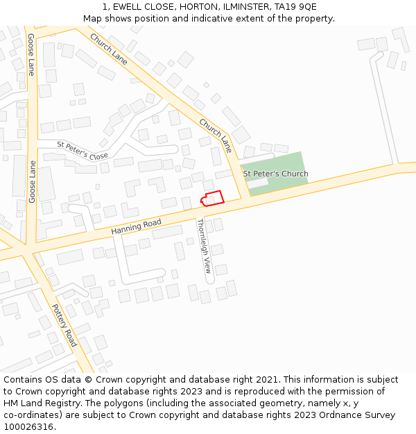 1, EWELL CLOSE, HORTON, ILMINSTER, TA19 9QE: Location map and indicative extent of plot