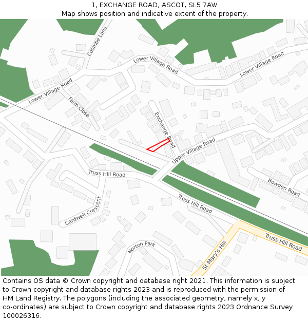 1, EXCHANGE ROAD, ASCOT, SL5 7AW: Location map and indicative extent of plot