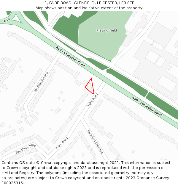 1, FAIRE ROAD, GLENFIELD, LEICESTER, LE3 8EE: Location map and indicative extent of plot