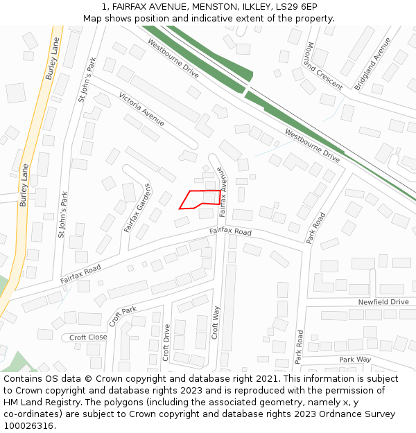 1, FAIRFAX AVENUE, MENSTON, ILKLEY, LS29 6EP: Location map and indicative extent of plot