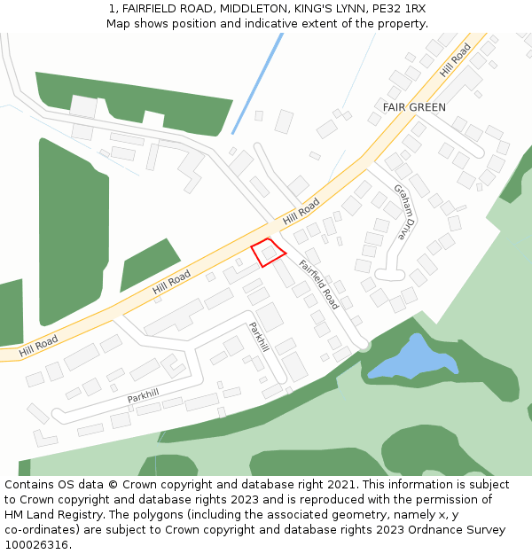 1, FAIRFIELD ROAD, MIDDLETON, KING'S LYNN, PE32 1RX: Location map and indicative extent of plot