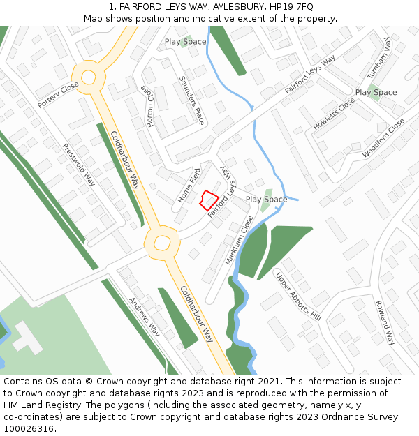 1, FAIRFORD LEYS WAY, AYLESBURY, HP19 7FQ: Location map and indicative extent of plot