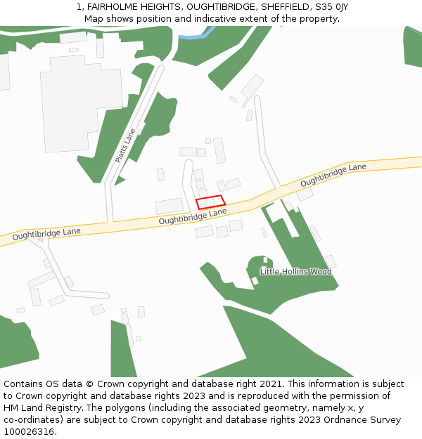 1, FAIRHOLME HEIGHTS, OUGHTIBRIDGE, SHEFFIELD, S35 0JY: Location map and indicative extent of plot