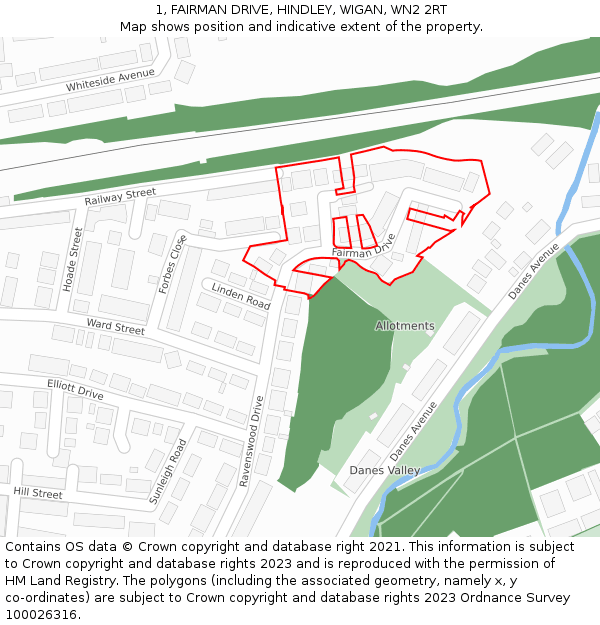 1, FAIRMAN DRIVE, HINDLEY, WIGAN, WN2 2RT: Location map and indicative extent of plot