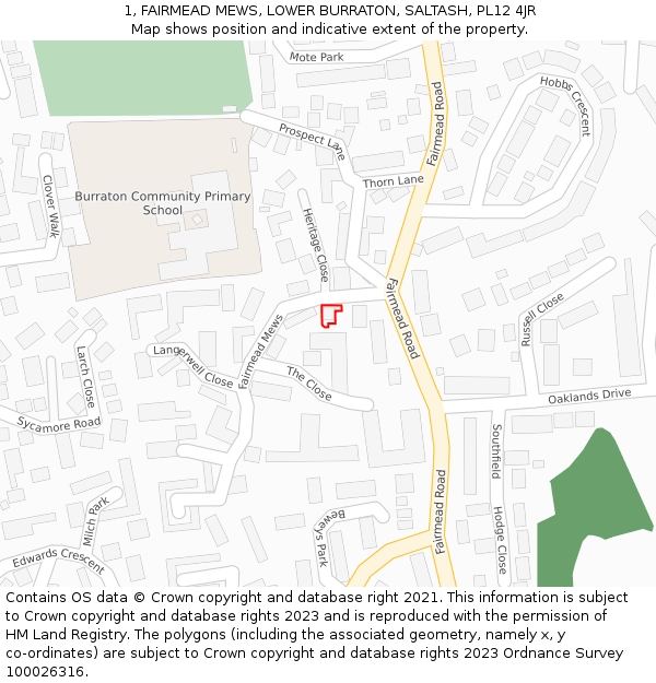 1, FAIRMEAD MEWS, LOWER BURRATON, SALTASH, PL12 4JR: Location map and indicative extent of plot