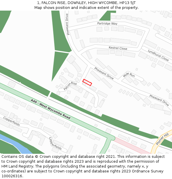 1, FALCON RISE, DOWNLEY, HIGH WYCOMBE, HP13 5JT: Location map and indicative extent of plot