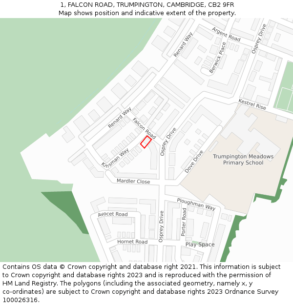 1, FALCON ROAD, TRUMPINGTON, CAMBRIDGE, CB2 9FR: Location map and indicative extent of plot
