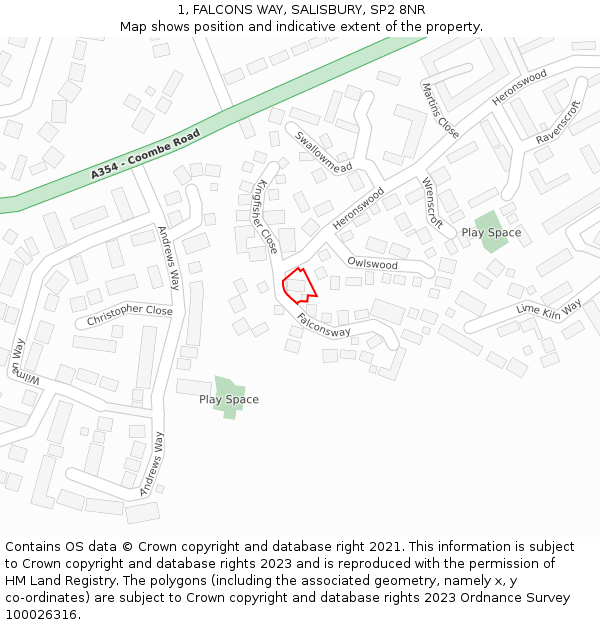 1, FALCONS WAY, SALISBURY, SP2 8NR: Location map and indicative extent of plot