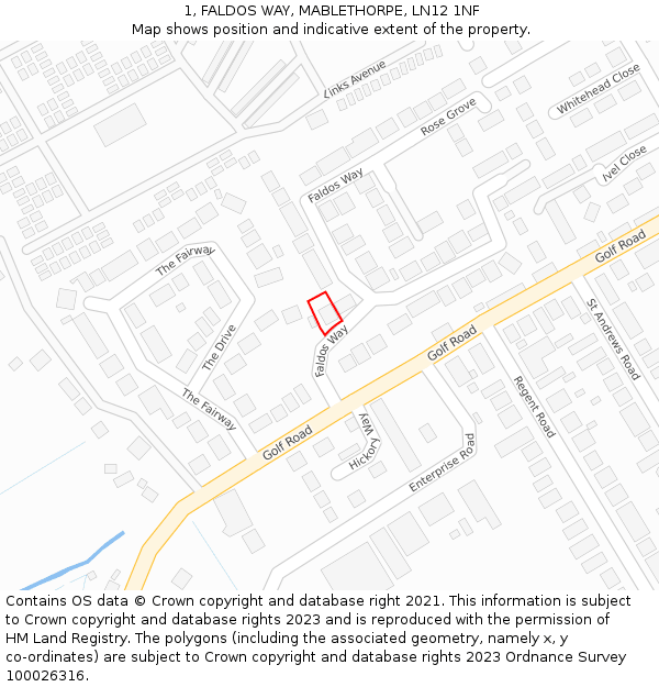 1, FALDOS WAY, MABLETHORPE, LN12 1NF: Location map and indicative extent of plot