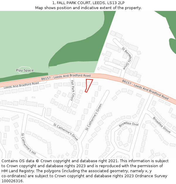 1, FALL PARK COURT, LEEDS, LS13 2LP: Location map and indicative extent of plot