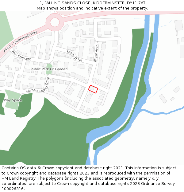 1, FALLING SANDS CLOSE, KIDDERMINSTER, DY11 7AT: Location map and indicative extent of plot
