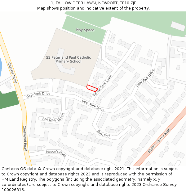 1, FALLOW DEER LAWN, NEWPORT, TF10 7JF: Location map and indicative extent of plot