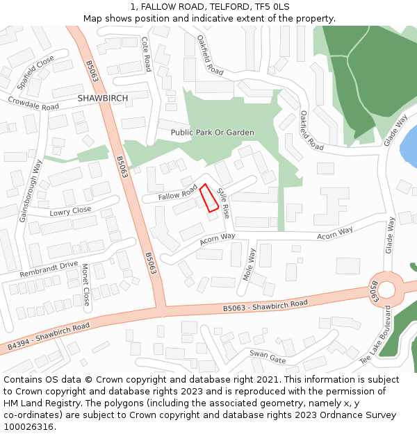 1, FALLOW ROAD, TELFORD, TF5 0LS: Location map and indicative extent of plot