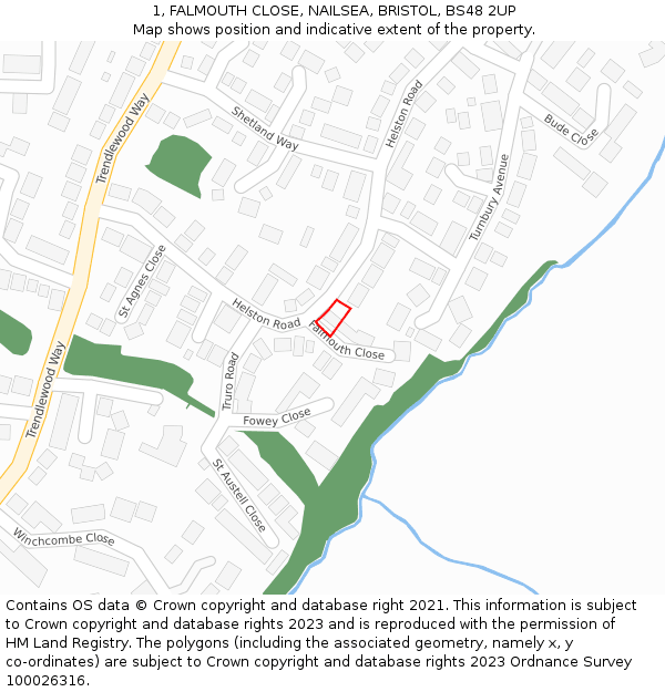 1, FALMOUTH CLOSE, NAILSEA, BRISTOL, BS48 2UP: Location map and indicative extent of plot