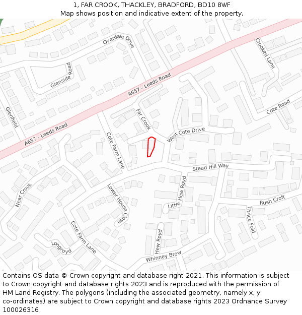 1, FAR CROOK, THACKLEY, BRADFORD, BD10 8WF: Location map and indicative extent of plot