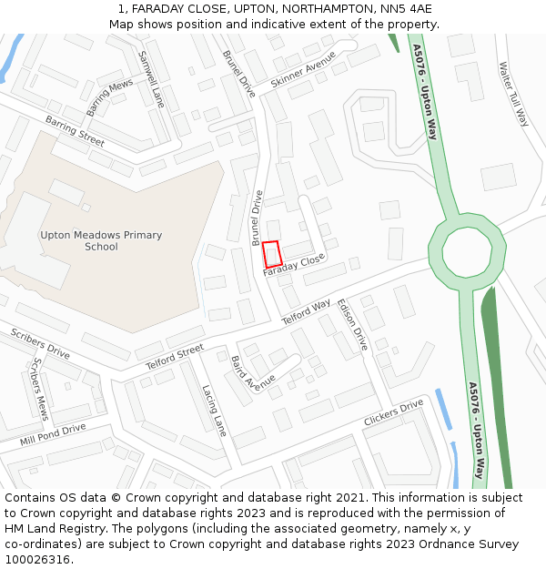 1, FARADAY CLOSE, UPTON, NORTHAMPTON, NN5 4AE: Location map and indicative extent of plot