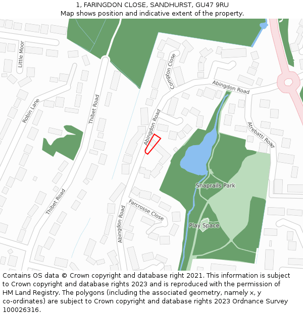 1, FARINGDON CLOSE, SANDHURST, GU47 9RU: Location map and indicative extent of plot