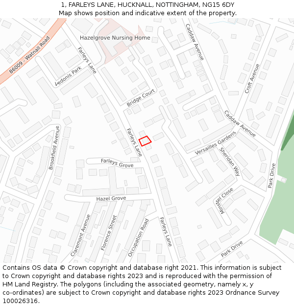 1, FARLEYS LANE, HUCKNALL, NOTTINGHAM, NG15 6DY: Location map and indicative extent of plot