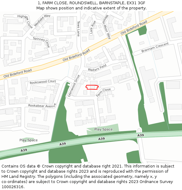 1, FARM CLOSE, ROUNDSWELL, BARNSTAPLE, EX31 3GF: Location map and indicative extent of plot
