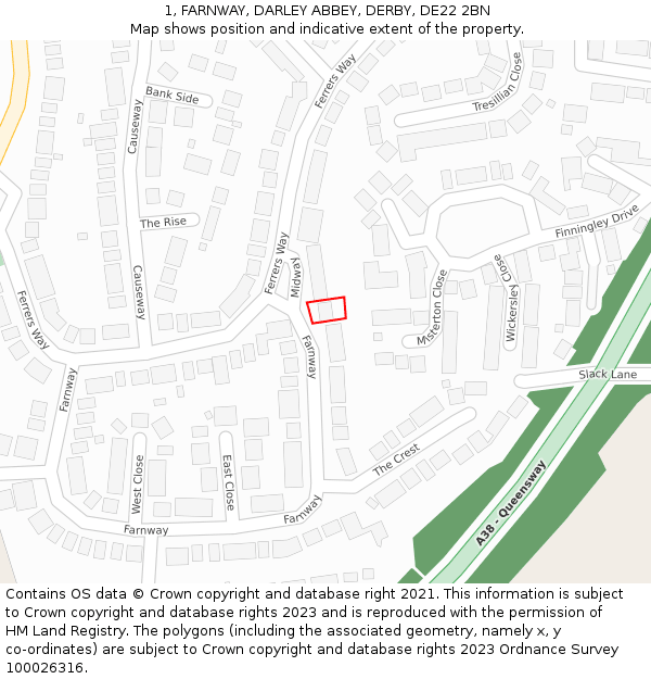 1, FARNWAY, DARLEY ABBEY, DERBY, DE22 2BN: Location map and indicative extent of plot