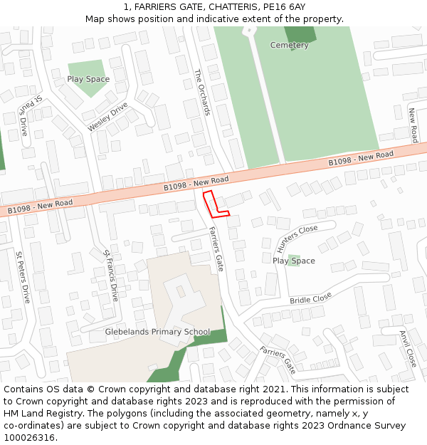 1, FARRIERS GATE, CHATTERIS, PE16 6AY: Location map and indicative extent of plot