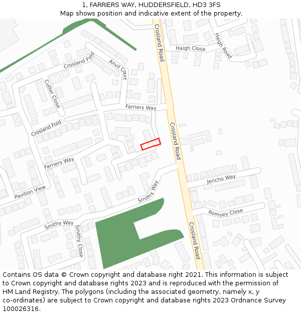 1, FARRIERS WAY, HUDDERSFIELD, HD3 3FS: Location map and indicative extent of plot