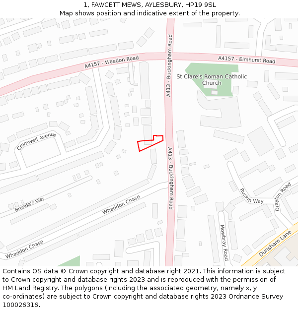 1, FAWCETT MEWS, AYLESBURY, HP19 9SL: Location map and indicative extent of plot