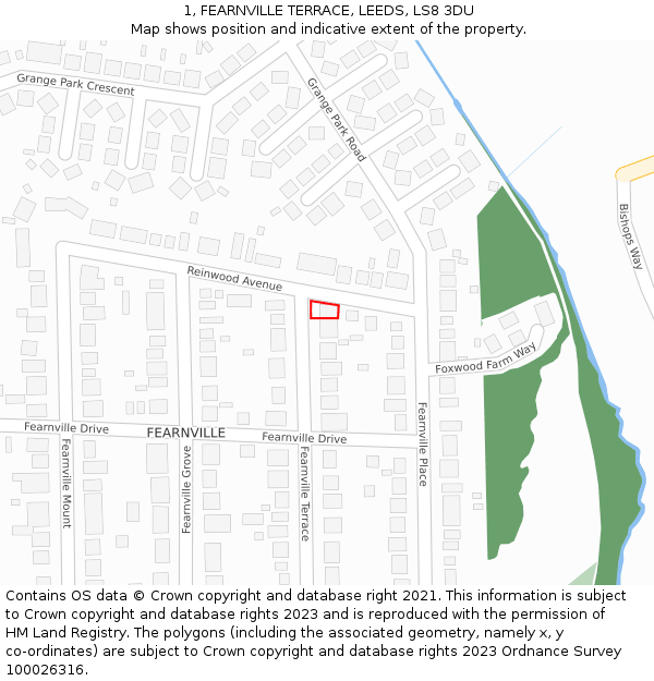 1, FEARNVILLE TERRACE, LEEDS, LS8 3DU: Location map and indicative extent of plot