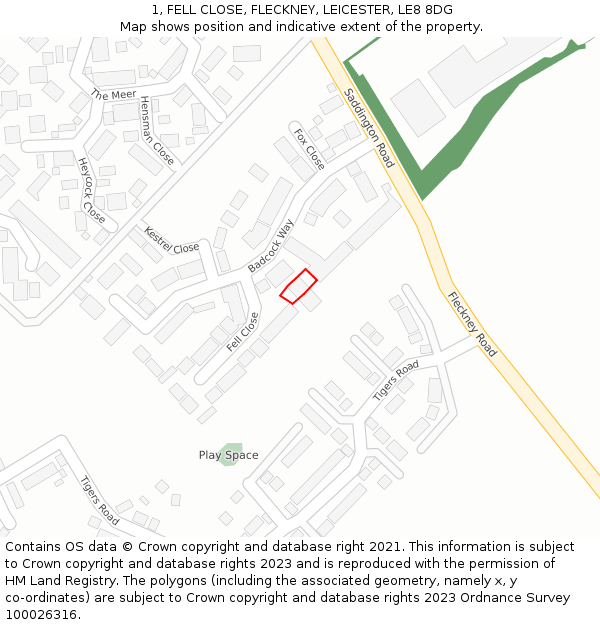 1, FELL CLOSE, FLECKNEY, LEICESTER, LE8 8DG: Location map and indicative extent of plot