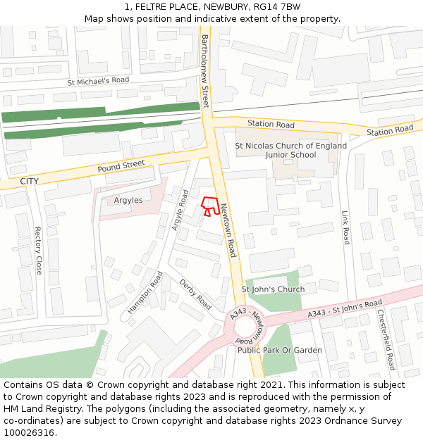 1, FELTRE PLACE, NEWBURY, RG14 7BW: Location map and indicative extent of plot