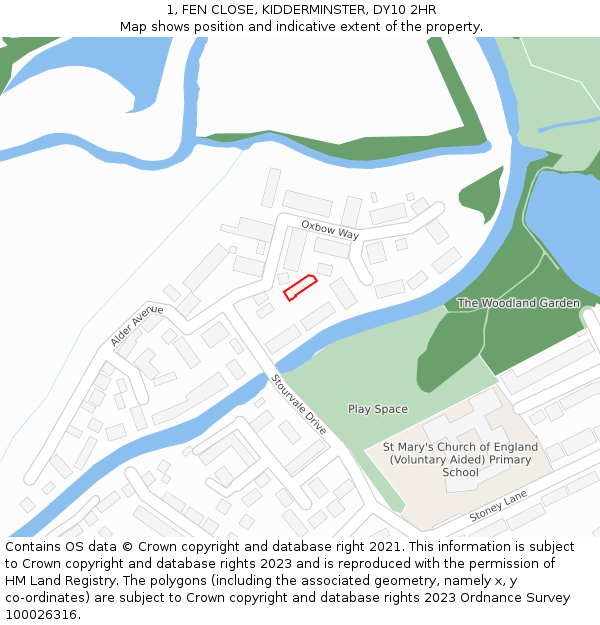 1, FEN CLOSE, KIDDERMINSTER, DY10 2HR: Location map and indicative extent of plot