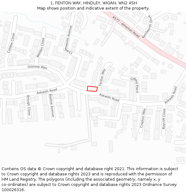 1, FENTON WAY, HINDLEY, WIGAN, WN2 4SH: Location map and indicative extent of plot