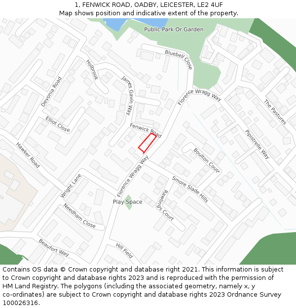 1, FENWICK ROAD, OADBY, LEICESTER, LE2 4UF: Location map and indicative extent of plot