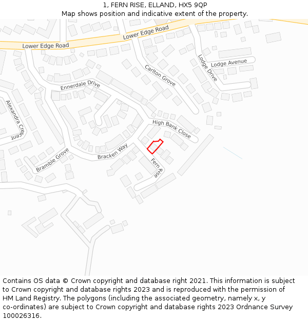 1, FERN RISE, ELLAND, HX5 9QP: Location map and indicative extent of plot