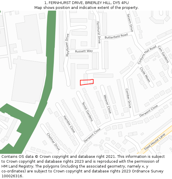 1, FERNHURST DRIVE, BRIERLEY HILL, DY5 4PU: Location map and indicative extent of plot