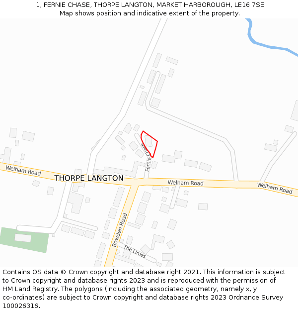 1, FERNIE CHASE, THORPE LANGTON, MARKET HARBOROUGH, LE16 7SE: Location map and indicative extent of plot