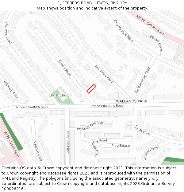 1, FERRERS ROAD, LEWES, BN7 1PY: Location map and indicative extent of plot