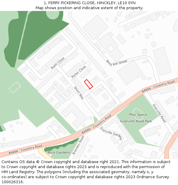 1, FERRY PICKERING CLOSE, HINCKLEY, LE10 0YN: Location map and indicative extent of plot
