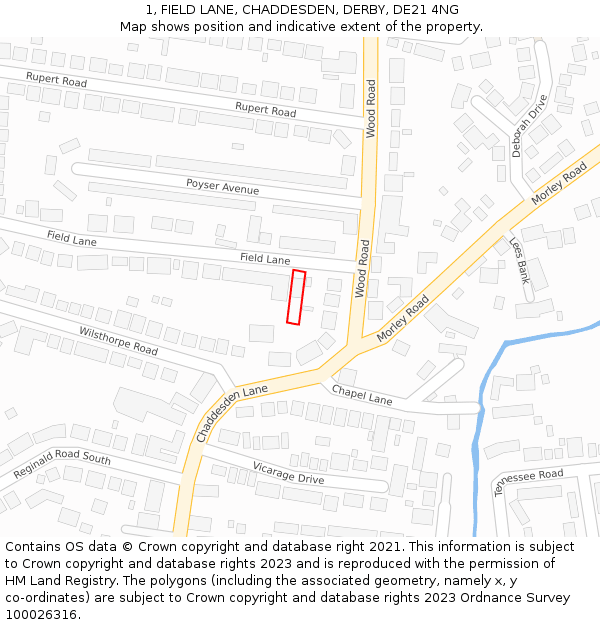 1, FIELD LANE, CHADDESDEN, DERBY, DE21 4NG: Location map and indicative extent of plot