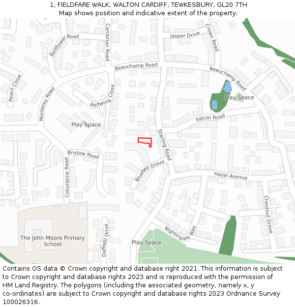 1, FIELDFARE WALK, WALTON CARDIFF, TEWKESBURY, GL20 7TH: Location map and indicative extent of plot