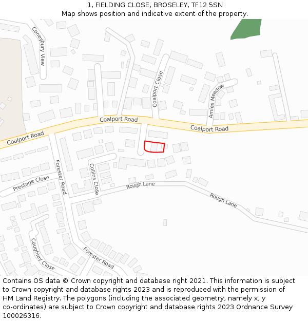 1, FIELDING CLOSE, BROSELEY, TF12 5SN: Location map and indicative extent of plot