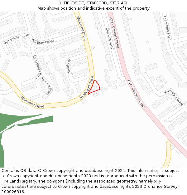 1, FIELDSIDE, STAFFORD, ST17 4SH: Location map and indicative extent of plot