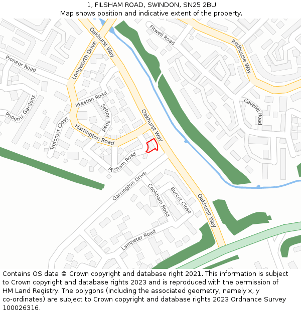 1, FILSHAM ROAD, SWINDON, SN25 2BU: Location map and indicative extent of plot