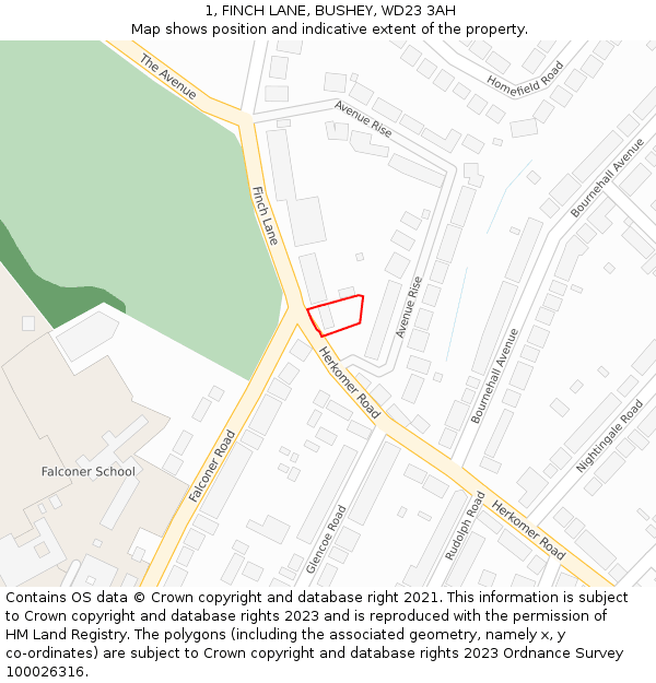 1, FINCH LANE, BUSHEY, WD23 3AH: Location map and indicative extent of plot