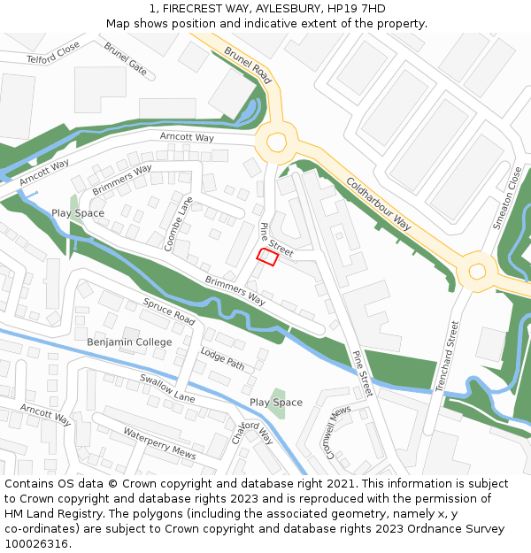 1, FIRECREST WAY, AYLESBURY, HP19 7HD: Location map and indicative extent of plot