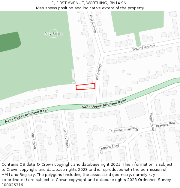 1, FIRST AVENUE, WORTHING, BN14 9NH: Location map and indicative extent of plot