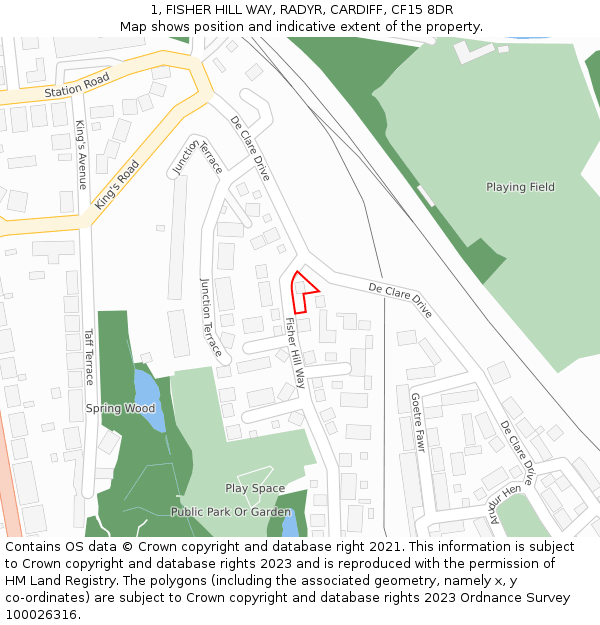 1, FISHER HILL WAY, RADYR, CARDIFF, CF15 8DR: Location map and indicative extent of plot