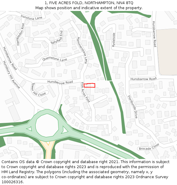 1, FIVE ACRES FOLD, NORTHAMPTON, NN4 8TQ: Location map and indicative extent of plot