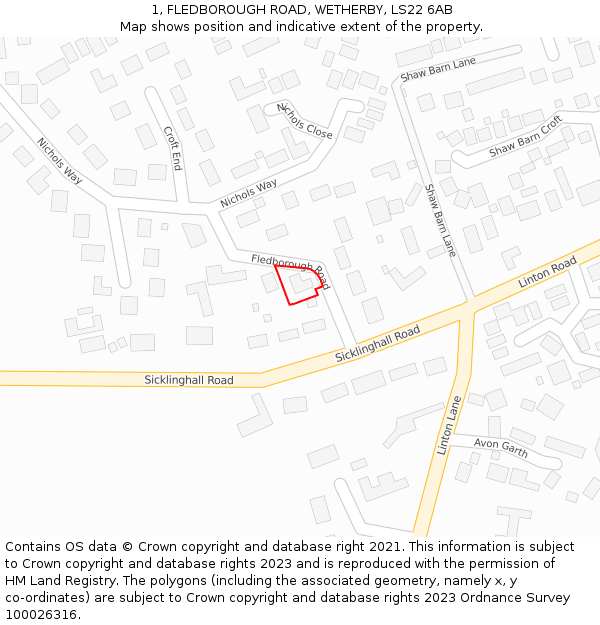 1, FLEDBOROUGH ROAD, WETHERBY, LS22 6AB: Location map and indicative extent of plot